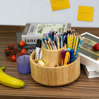 Vente directe d'usine, organiseur de bureau rotatif à 360 degrés en bambou écologique à double niveau pour stylos, crayons de couleur, crayons de cire, maison, bureau