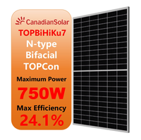 Panneaux solaires photovoltaïques Cana-dian TOPBiHiKu7 à haute efficacité, type N, Topcon, bifaciaux, monocristallins, 750 watts, 750 W