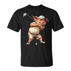 <b>Pigs</b> Golfer Golf <b>Pig</b> T-Shirt Adult Unisex BlackT - Product Image 1
