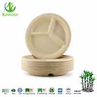 Assiettes jetables en bagasse de canne à sucre SUMKOKA sans PFAS, compostables et biodégradables, 9 pouces, assiettes rondes en bagasse
