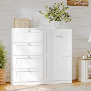 <span class=keywords><strong>Armoire</strong></span> en bois avec 4 tiroirs et 2 portes, penderie de rangement pour vêtements, commode autoportante avec tringle de suspension - Product Image 2