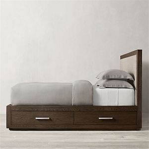 Lit double en bois massif et tissu, style américain, pour chambre à coucher, maison d'hôtes, hôtel, villa, chambre modèle, meubles personnalisables - Product Image 3