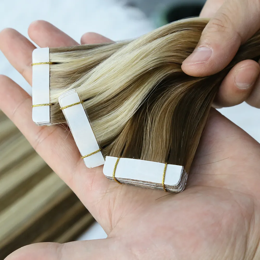 Nastro grezzo naturale all'ingrosso nelle estensioni dei capelli cuticola completa 100 nastro per capelli umani Remy vergini nelle estensioni