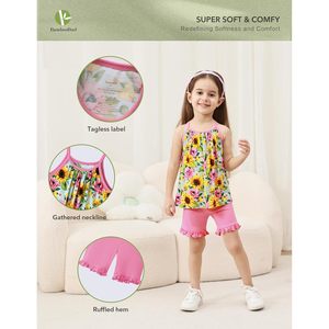 Conjunto de Top Floral y Pantalones Capri Rosa para Niña BambooBud, Atuendo Transpirable de Verano para Niñas Pequeñas de 2 a 5 Años - Product Image 2