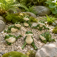 Lot de 6 figurines de grenouilles de yoga en céramique, statues de jardin, grenouilles de méditation, décorations de bureau, ornements de pot de fleurs, vert mousse émaillé, pour la maison et le bureau