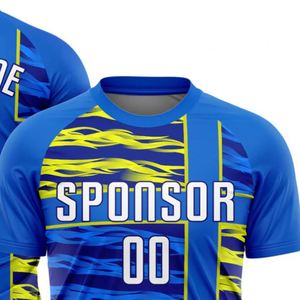 Maillot de football bleu et jaune à manches courtes, respirant, séchage rapide, léger, uniforme sportif pour l'entraînement et le jeu, pour hommes - Product Image 4