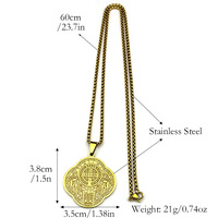 Collier en acier inoxydable Saint Benoît pour prêtre, pendentif exorciste en acier inoxydable, bijou rétro rond pour homme