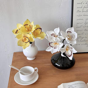 Fleur artificielle en soie d'orchidée Cymbidium rose foncé, haute simulation, pour décoration intérieure et accessoires de mariage - Product Image 4