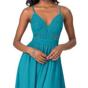 Robes de mariée personnalisées en dentelle magnifique 2023, longues robes de demoiselle d'honneur en mousseline turquoise - Product Image 3