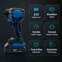 Perceuse sans fil 21V sans balais, couple maximal, vitesse variable, marche avant/arrière, poignée ergonomique, lumière LED, usage domestique, UN38.3