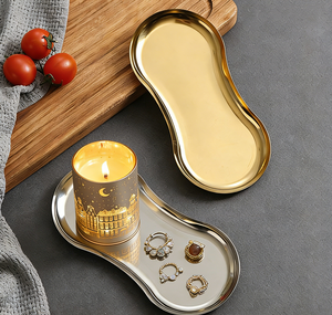 Plateau en acier inoxydable personnalisé en forme d'arachide pour café, boulangerie, hôtel, présentation de desserts, collations, décoration de bougies, <span class=keywords><strong>service</strong></span> - Product Image 1