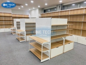 Étagères en bois avec structure en fer personnalisables / rayonnages gondoles Vietnam One Tech Wood Supermarket Rack, étagère perforée légère - Product Image 3