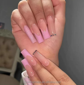<span class=keywords><strong>Uñas</strong></span> Postizas Acrílicas Mate <span class=keywords><strong>de</strong></span> Diseño Personalizado, Estilo Francés, Forma Cuadrada, Largas, con Pedrería, <span class=keywords><strong>Uñas</strong></span> a Presión - Product Image 6