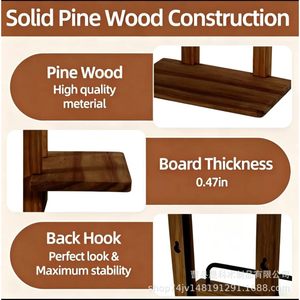 Wooden <b>Wall</b> <b>Mounted</b> <b>Shelves</b> 2 Tier With Aluminum Rail For Plants And Decor Storage - Product Image 5