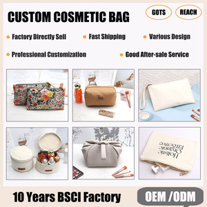 Natuurlijke recyclebare canvas toilettas met aangepaste logo opdruk, biologisch katoen, make-up tas met rits - Product Image 5