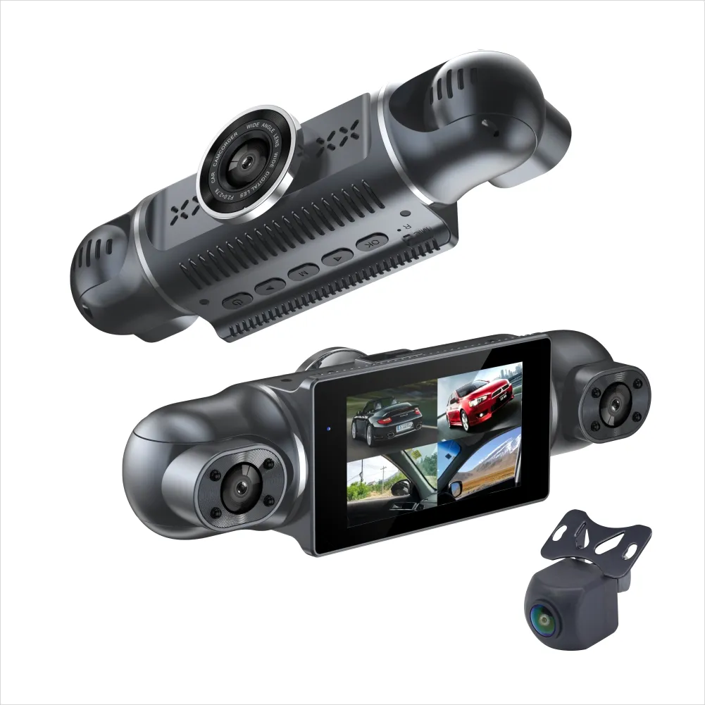 360 degrés panoramique voiture DVR 3 pouces écran 4 canaux FHD 1080P IPS enregistreur vidéo 4 écran partagé Dash Cam Vision nocturne