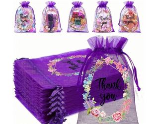 Thank You Sheer Bags 4 X 6 Small Jewelry <b>Present</b> With Drawstring Bulk Mesh Wedding Party Pocket for Sachet Gifts - Product Image 1