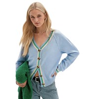 Vintage College Gestreifter Strick-Cardigan für Damen V-Ausschnitt Oversize Langarm Goldknöpfe Crop-Top Game Day Pullover mit Anpassbarem Team-Logo