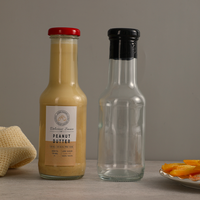 Bouteille en verre transparente de 310 ml (10 oz) pour miel, confiture, pâte BBQ, moutarde, ketchup, sauce, avec couvercle métallique à vis.