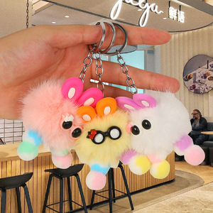 Cartoon Plush Keychain Round Pendant Soft Fuzzy Cat Paw Charm For Bag Car <b>Key</b> <b>Ring</b> Women Girls <b>Accessory</b> - Product Image 4