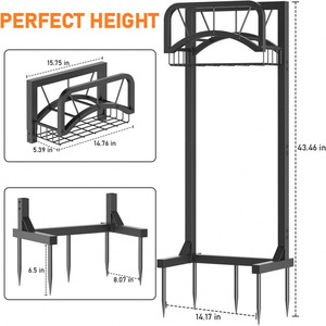 Soporte para manguera de jardín, estante independiente para almacenamiento de mangueras con cesta de almacenamiento, puede contener mangueras de hasta 160 pies de longitud. - Product Image 2