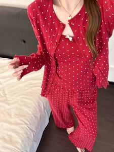 3-in-1 Pyjama 100% Baumwolle Damen Langarm mit Elastischer Taille Winter Dreiteiliges Set Modischer Bedruckter Schlafanzug - Product Image 1