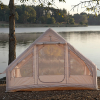 Tente de camping gonflable 2 personnes 6,3 m² jaune clair, porte unique, imperméable, Oxford, auto-élevante, portable, pour randonnée, jardin, camping en voiture