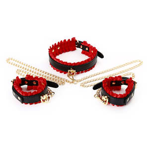 조절 가능한 블랙 레드 체인 목 수갑 BDSM 속박 세트 성인 게임 페티시 노예 목걸이 여성 커플용 148cm 금속 - Product Image 1