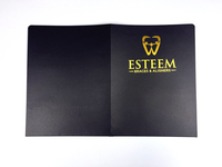 Dossier de présentation personnalisé en papier fantaisie avec couverture gaufrée or et pochette en carton