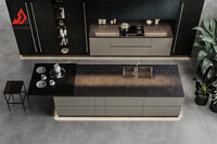 Meuble de cuisine modulaire moderne en kit avec évier et robinet, panneau de porte en placage de bois