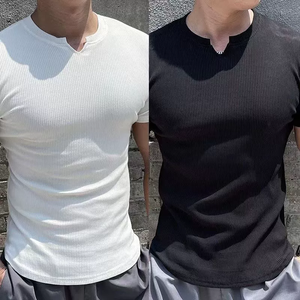 Streetwear de haute qualité 240Gsm T-shirts pour hommes T-shirts personnalisés en coton Spandex côtelé col en <span class=keywords><strong>V</strong></span> pour hommes - Product Image 6