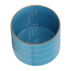Pot en céramique avec support en bois, couleur bleue, pour intérieur et extérieur - Product Image 5
