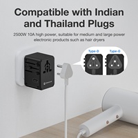Adaptador de Viaje Universal Wontravel Factory de 30W con Múltiples Puertos, 3 Tipo C, 2 USB y Enchufe para India