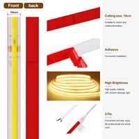Ruban LED COB Étanche IP65 Flexible 220V 110V CA, Largeur 10mm Auto-adhésif Découpable
