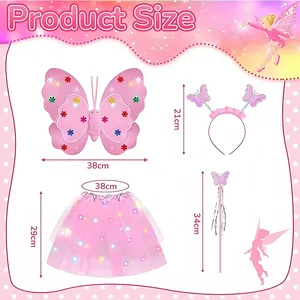 Conjunto de Disfraz de Princesa Hada Brillante con Alas de Mariposa, Varita y Diadema, Disfraz de Cosplay para Niñas, Fiesta de Baile, Espectáculo Infantil - Product Image 5