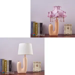 Настольная лампа из полирезины с кружевной тканевой абажуром или плоским покрытием для дома, отеля, спальни, гостиной