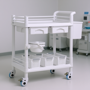 Carrito Médico Móvil Vevor de 2 Niveles con 2 Cajones y 3 Compartimentos, Material PP Blanco, Carrito de Almacenamiento para Laboratorio y Uso Médico - Product Image 2