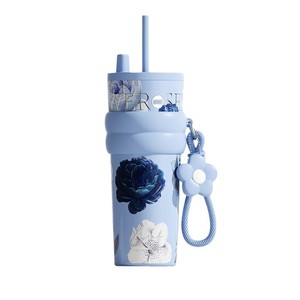 Mug isotherme en céramique 316 à motif floral avec sangle, design de haute valeur, tasse de voiture portable avec poignée - Product Image 5