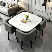 Ensemble de table et chaises de salle à manger en métal et pierre, style moderne, table de cuisine en acier inoxydable, mobilier de restaurant de luxe