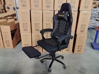 Chaise de jeu ergonomique à dossier haut avec soutien lombaire, chaise de bureau exécutive en cuir PU noir avec repose-pieds