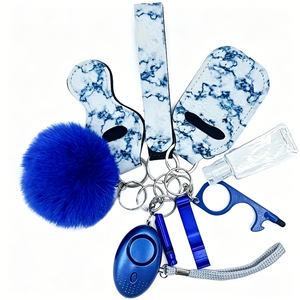 Vente en gros - Ensemble de porte-clés de <span class=keywords><strong>défense</strong></span> personnelle 9 en 1, <span class=keywords><strong>kit</strong></span> de sécurité avec alarme personnelle 140 dB, pompon, rose tie-dye pour femmes - Product Image 6