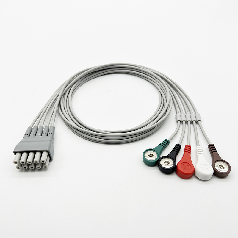 Welch Allyn ECG Lead Set 5 Wire Snap Grey TPU Twin Pin Connector 9293-059-50