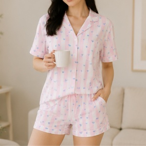 High Quality <strong>Nighty</strong> for Ladies Sexy Hot Elegant Women's 2pcs Bamboo Pajamas Set Summer Short Sleeve Sleepwear Women Loungewear - Product Image 1