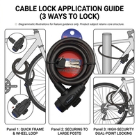Câble de sécurité antivol universel en acier robuste TONYON 588E 12*1200mm avec 2 clés, pour VTT, vélo de ville et vélo électrique