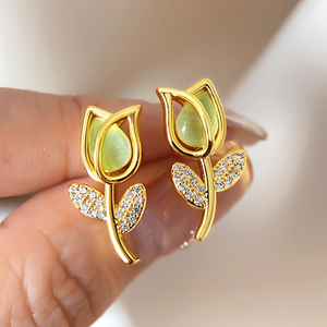 Pendientes de botón de oro chapado en cobre al por mayor, pendientes de botón de oro <span class=keywords><strong>euro</strong></span> con varias flores de rosa, pendientes de botón de oro de arena de Vietnam - Product Image 3