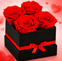Boîte de roses éternelles Forever Flowers, 4 roses, 2x2x8 pouces, rouge, cadeaux d'anniversaire et de Saint-Valentin pour femmes/hommes/maman
