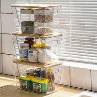 Distributeur de sacs poubelles modernes en PET, empilables sous l'évier, avec couvercles en bambou pour la cuisine