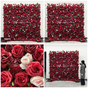 <b>Artificial</b> flower wall backdrop 3D 5D red rose wall easy to roll up 8x8ft flower wall for wedding decoration - Product Image 3