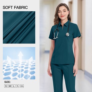 Tenue d'infirmière personnalisée pour femme, ensemble de travail à manches courtes, col polo, pantalon évasé, pour hôpital, pharmacie, centre de bien-être - Product Image 3