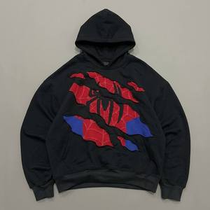 Sweat-shirts pour hommes surdimensionnés à coupe ample, en coton French Terry, style streetwear Y2K grunge, avec appliqué graphique toile d'araignée, vente en gros personnalisée - Product Image 3